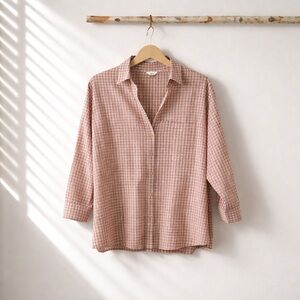 Christopher & Banks XL Cotton Check Print Button Down Shirt